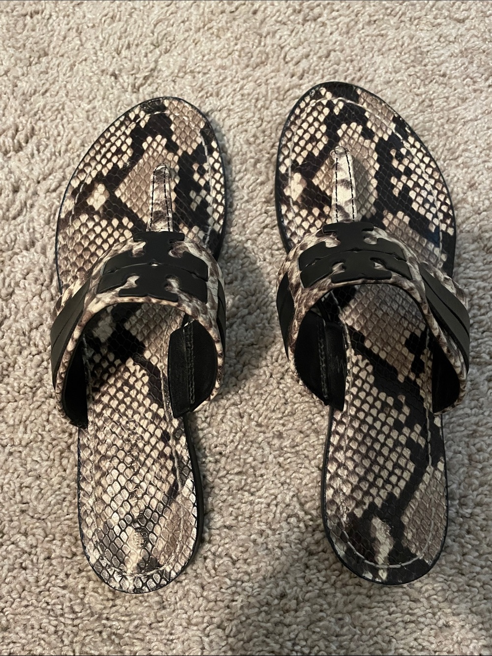 Tory Burch Black & Taupe Snake-Print Miller Sandals